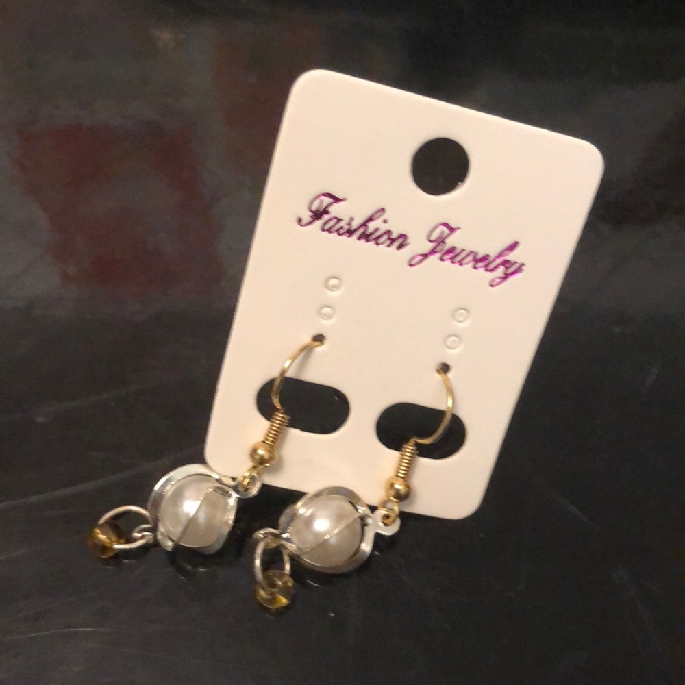 White and amber handmade dangle earrings